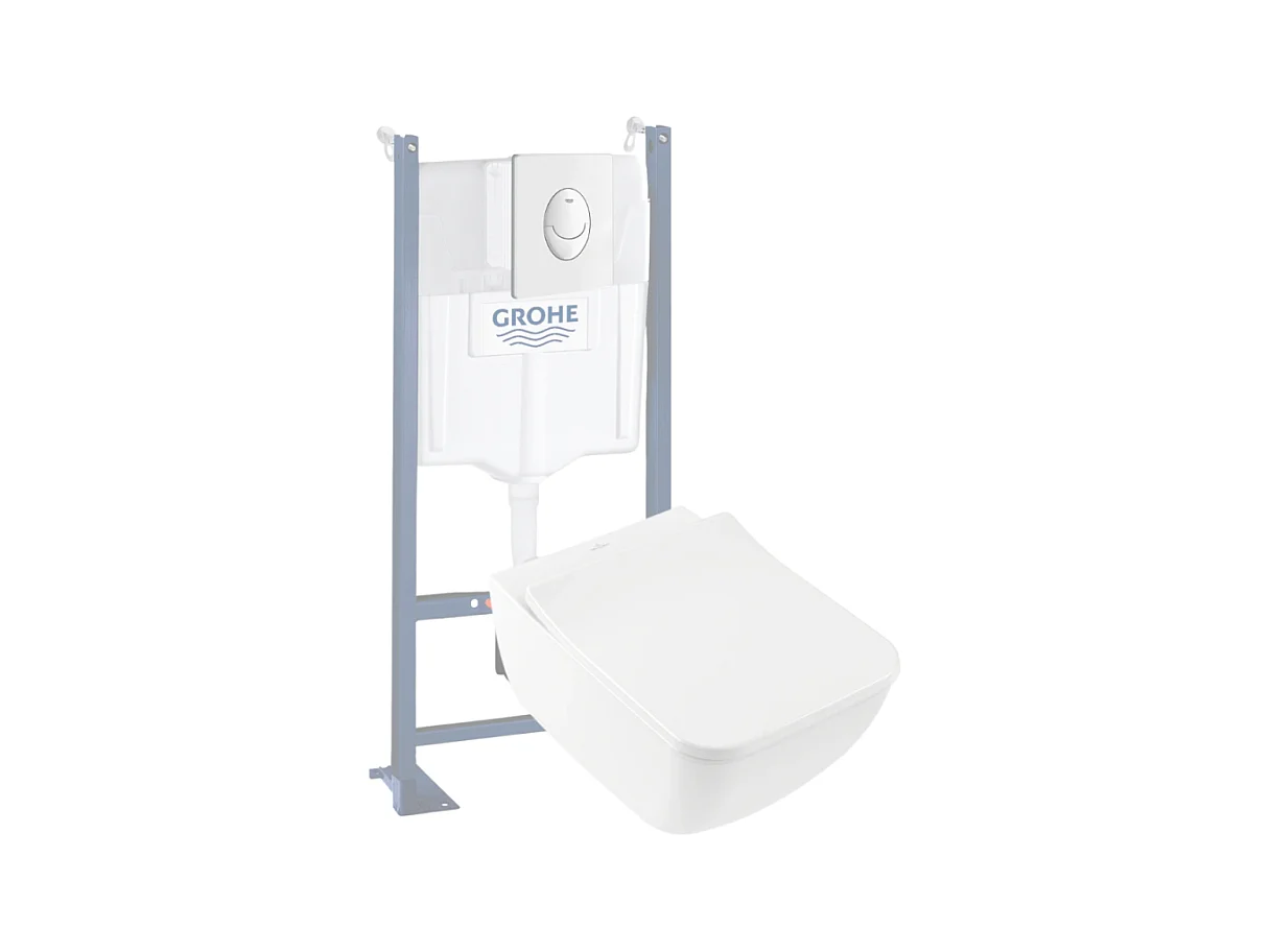 Pack WC suspendu sans bride VILLEROY ET BOCH Venticello + abattant + plaque blanche + bâti Grohe