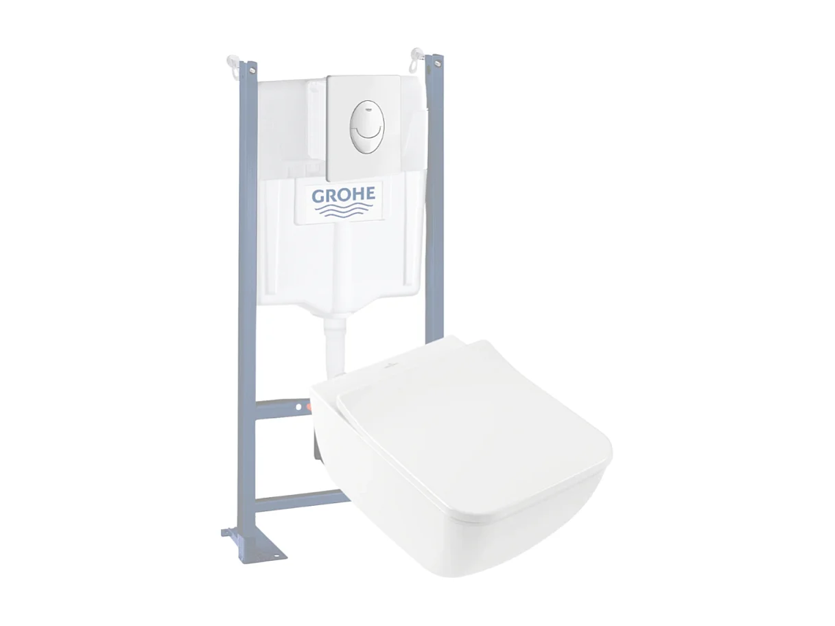 Pack WC suspendu sans bride VILLEROY ET BOCH Venticello + abattant + plaque blanche + bâti Grohe