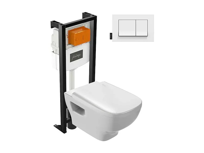 Pack WC suspendu sans bride JACOB DELAFON Struktura+ bâti-support + plaque Blanc brillant
