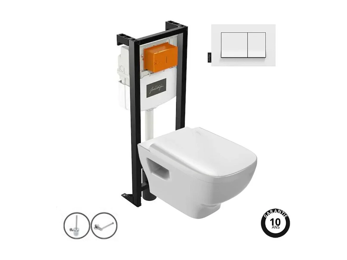 Pack WC suspendu sans bride JACOB DELAFON Struktura+ bâti-support + plaque Blanc brillant + accessoires