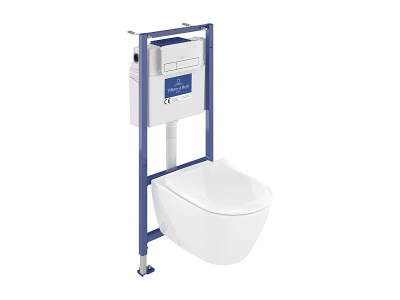 Pack WC sans bride VILLEROY ET BOCH Subway 2.0 avec abattant frein de chute + bâti Viconnect PRO + plaque Chromé mat