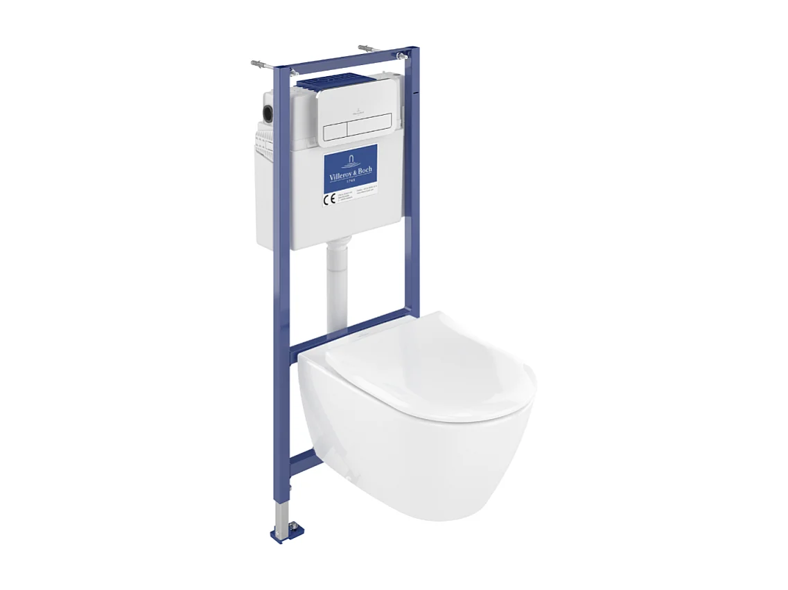 Pack WC sans bride VILLEROY ET BOCH Subway 2.0 avec abattant frein de chute + bâti Viconnect PRO + plaque Chromé mat