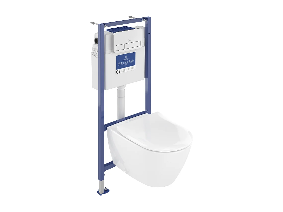 Pack WC sans bride VILLEROY ET BOCH Subway 2.0 avec abattant frein de chute + bâti Viconnect PRO + plaque Chromé mat