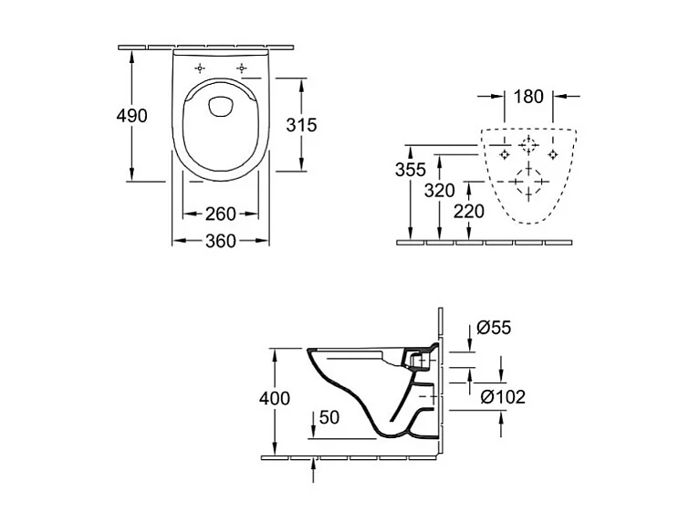 WC suspendu compact sans bride O.novo VILLEROY ET BOCH 36 x 49 cm + abattant
