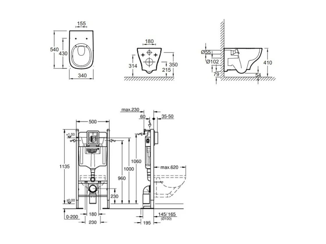 WC suspendu sans bride Jacob Delafon Struktura + abattant + Bâti support + Sail Plaque de commande WC rond blanc