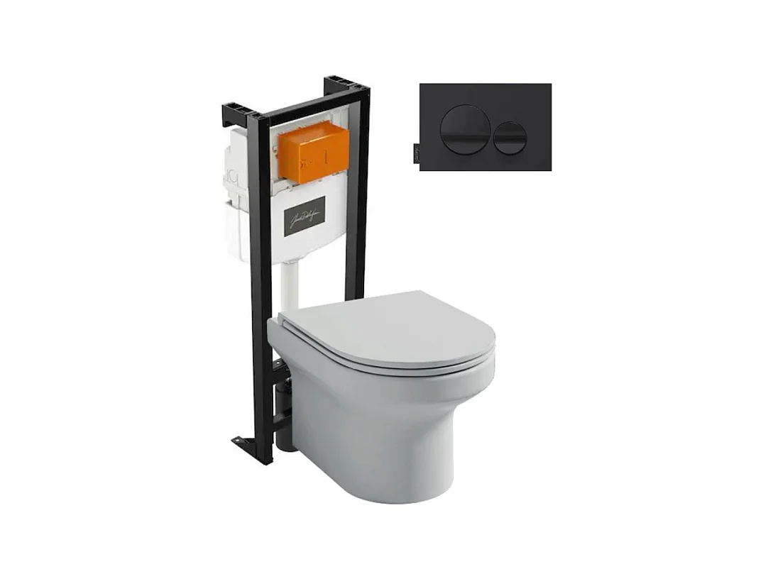 Pack WC suspendu sans bride  JACOB DELAFON Elite + bâti-support + plaque Noir brillant/Noir mat