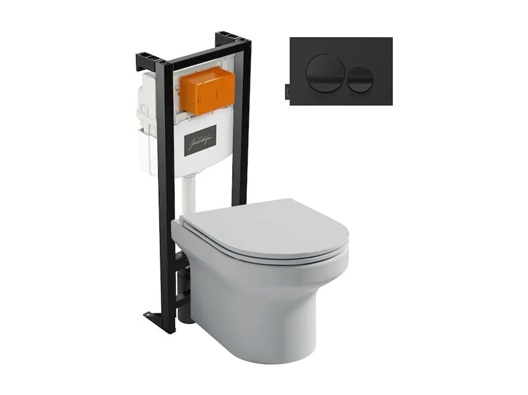 Pack WC suspendu sans bride  JACOB DELAFON Elite + bâti-support + plaque Noir brillant/Noir mat
