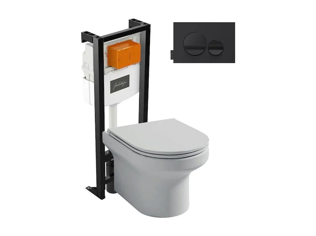 Pack WC suspendu sans bride  JACOB DELAFON Elite + bâti-support + plaque Noir brillant/Noir mat