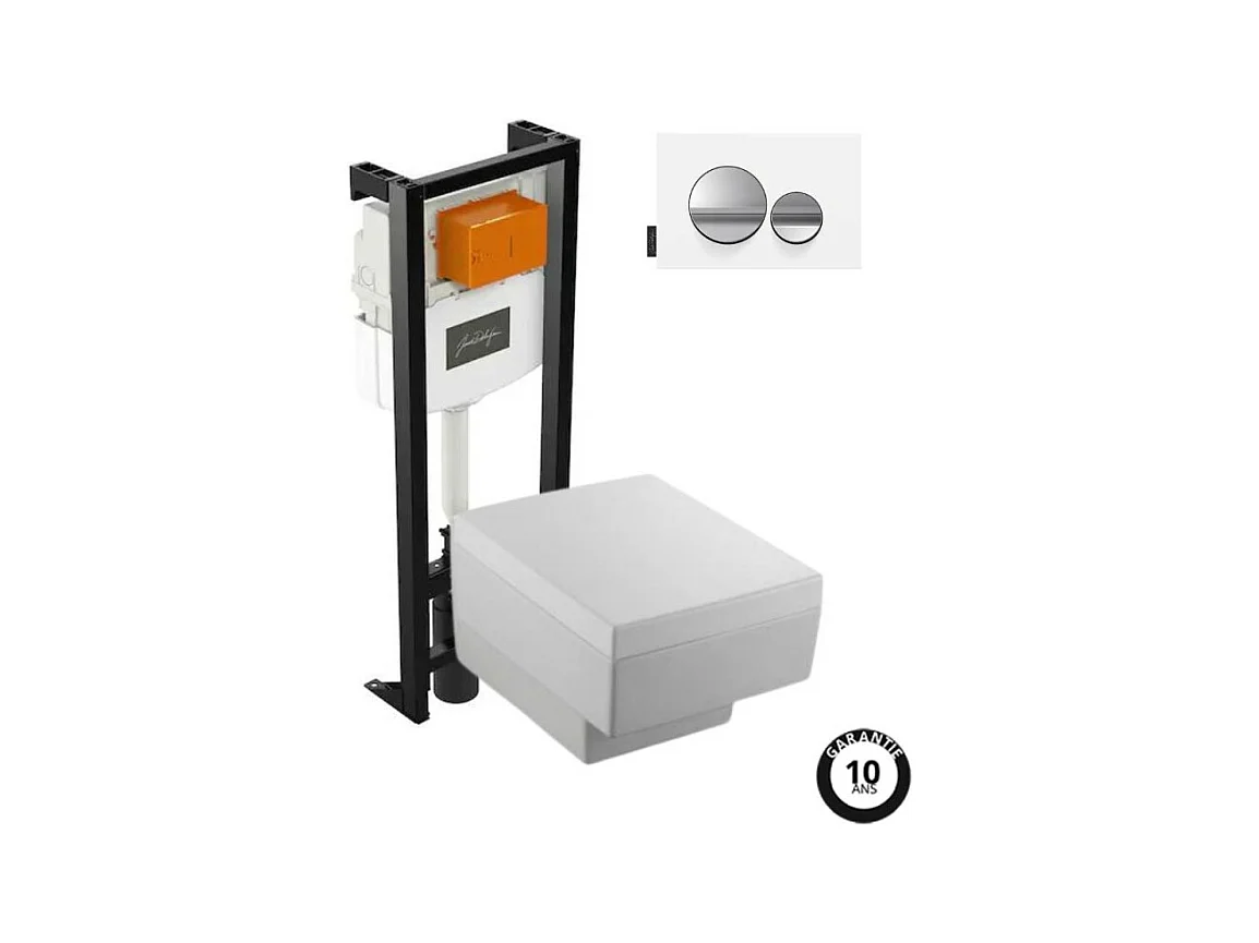 Pack WC suspendu JACOB DELAFON Terrace+ bâti-support + plaque Chrome brillant/Blanc mat
