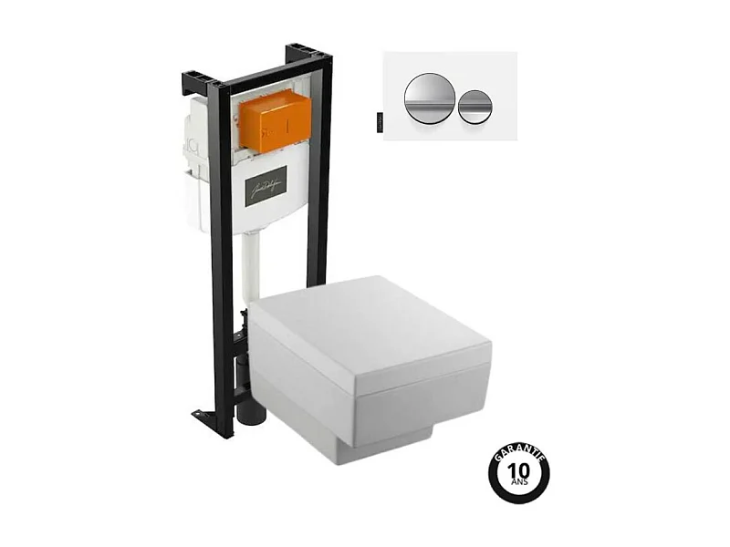 Pack WC suspendu JACOB DELAFON Terrace+ bâti-support + plaque Chrome brillant/Blanc mat