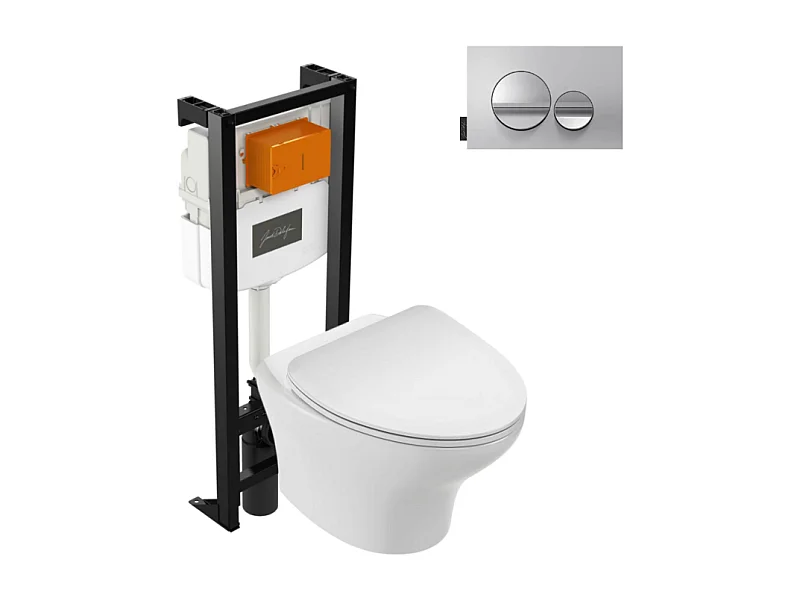 Pack WC suspendu sans bride compact JACOB DELAFON Nouvelle vague+ bâti-support + plaque Chrome brillant/Chrome mat