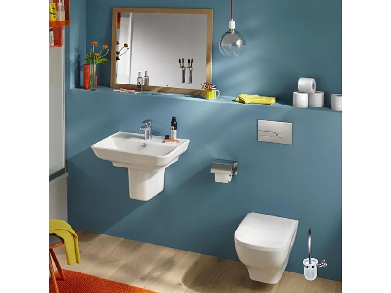 Pack WC suspendu sans bride JACOB DELAFON Struktura + Bati-support GROHE + plaque Start chrome + porte-rouleau rond