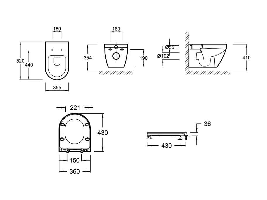 Cuvette WC suspendu sans bride JACOB DELAFON Rodin+ avec abattant