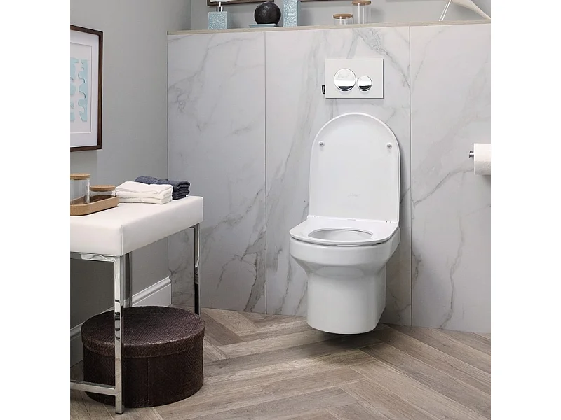 Pack WC suspendu sans bride Jacob Delafon  Elite abattant + Bâti support Grohe RapidSL + plaque chromé + accessoires carrés