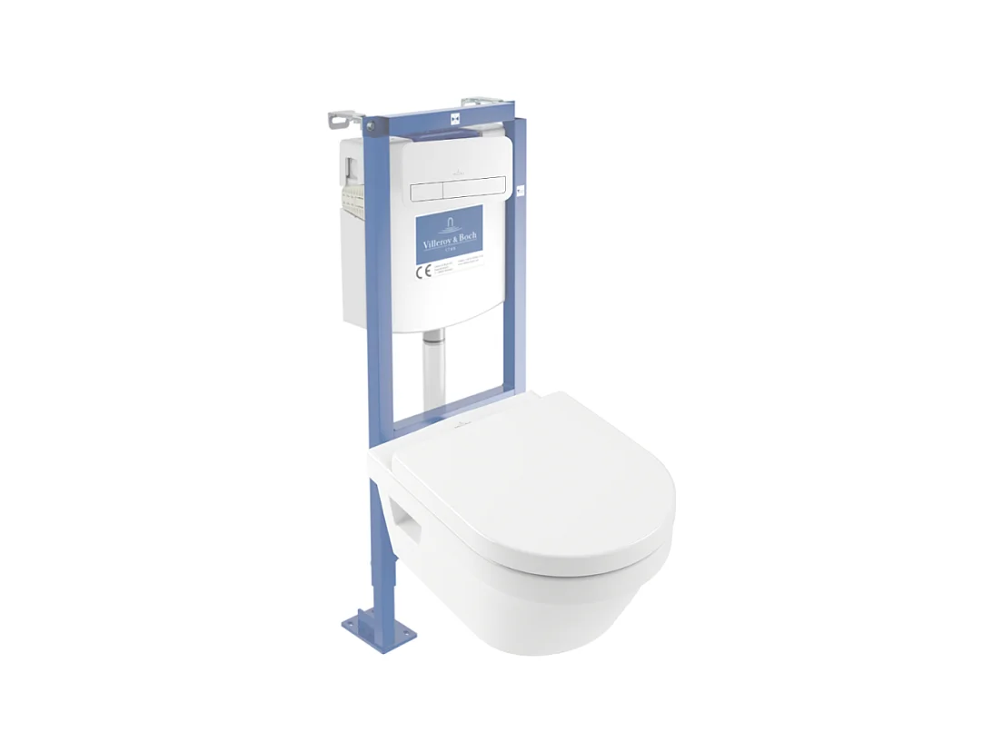 Pack WC suspendu sans bride VILLEROY ET BOCH Architectura directflush + abattant frein de chute + bâti-support autoportant + plaque blanche