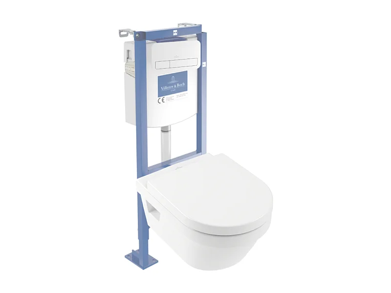 Pack WC suspendu sans bride VILLEROY ET BOCH Architectura directflush + abattant frein de chute + bâti-support autoportant + plaque blanche