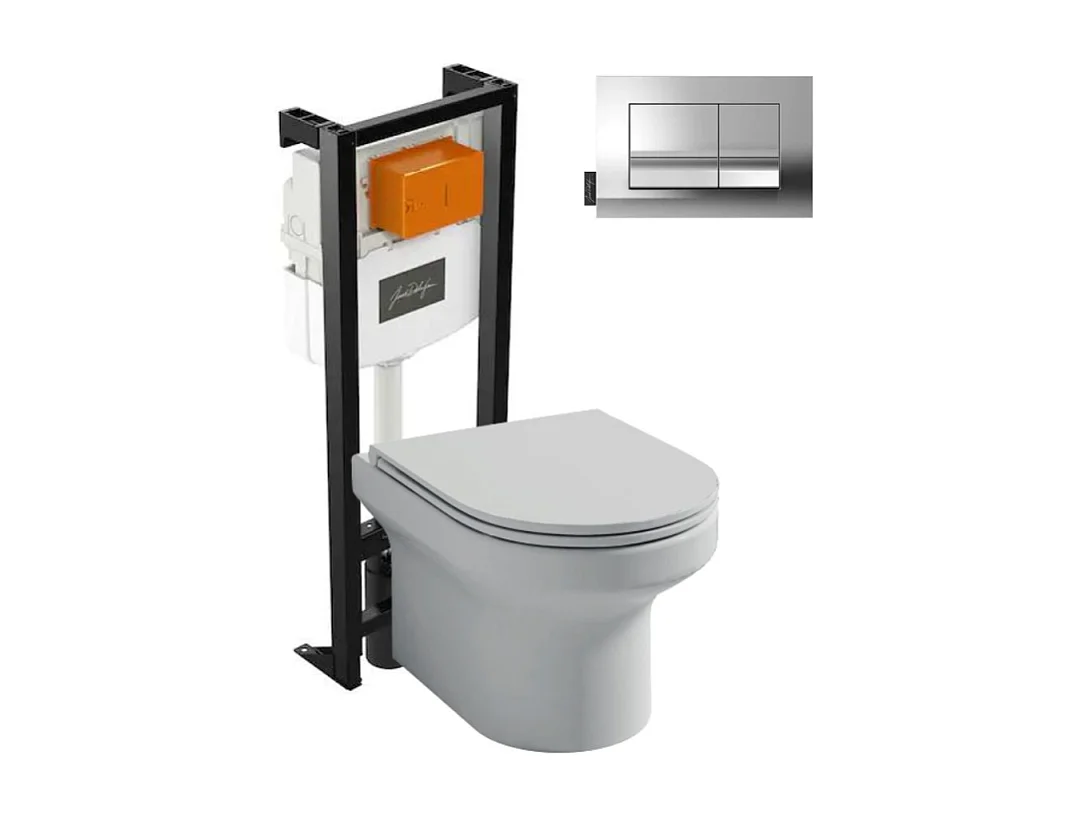 Pack WC suspendu sans bride  JACOB DELAFON Elite + bâti-support + plaque Chrome