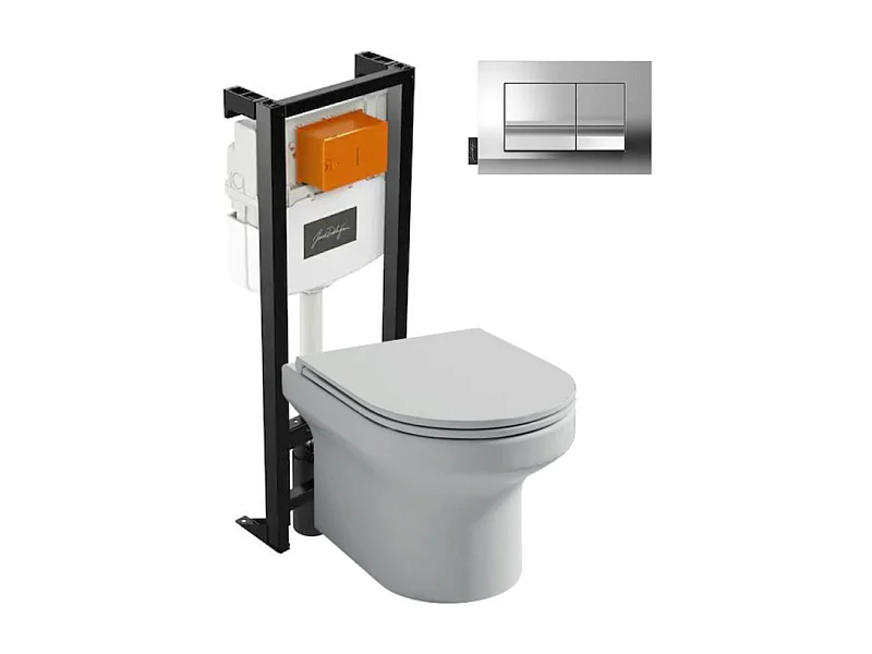 Pack WC suspendu sans bride  JACOB DELAFON Elite + bâti-support + plaque Chrome