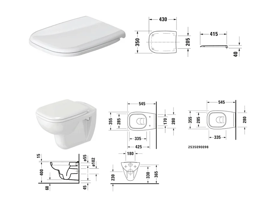 Cuvette WC suspendu DURAVIT D-Code avec abattant