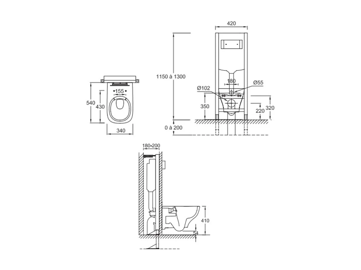 Pack WC suspendu sans bride JACOB DELAFON Struktura+ bâti-support + plaque Chrome