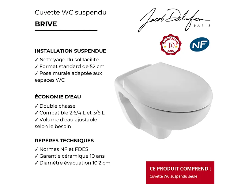 Cuvette WC suspendu JACOB DELAFON Brive