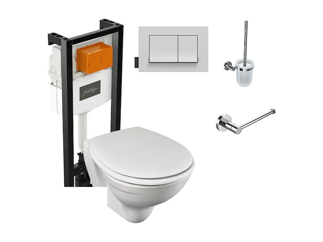 Pack WC suspendu + bati support + abattant thermodur et plaque de commande blanche Jacob Delafon