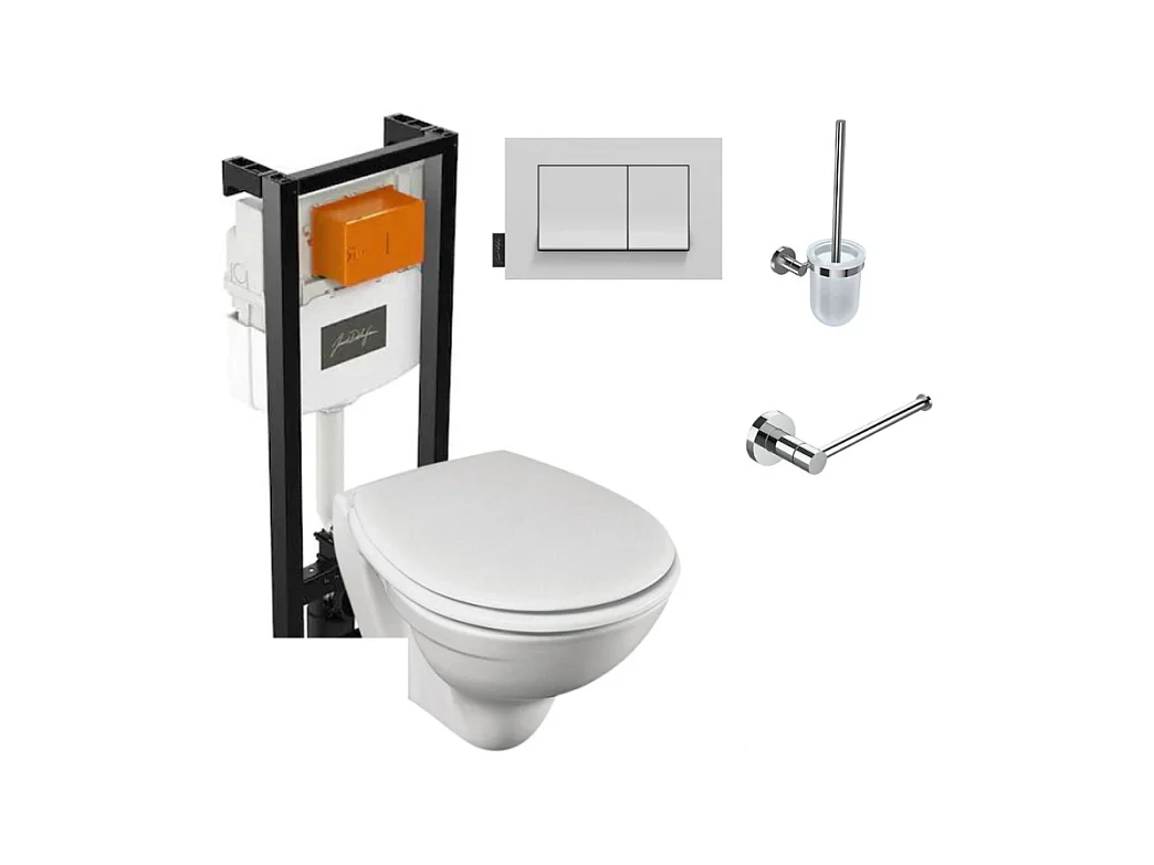 Pack WC suspendu + bati support + abattant thermodur et plaque de commande blanche Jacob Delafon