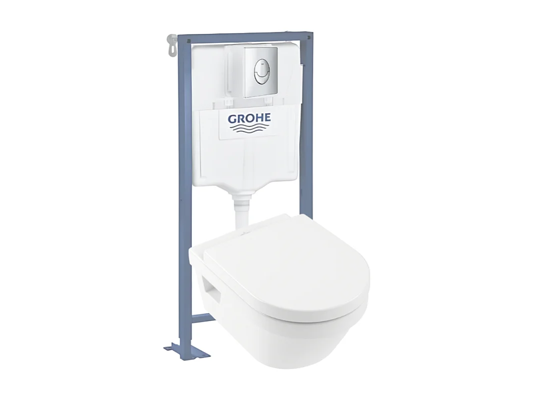 Pack WC suspendu sans bride VILLEROY ET BOCH Architectura Directflush+ abattant frein de chute + bâti-support GROHE Solido + plaque chromée