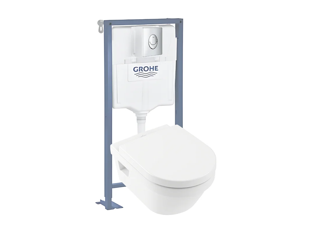 Pack WC suspendu sans bride VILLEROY ET BOCH Architectura Directflush+ abattant frein de chute + bâti-support GROHE Solido + plaque chromée