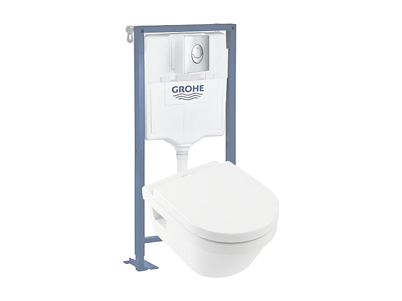 Pack WC suspendu sans bride VILLEROY ET BOCH Architectura Directflush+ abattant frein de chute + bâti-support GROHE Solido + plaque chromée