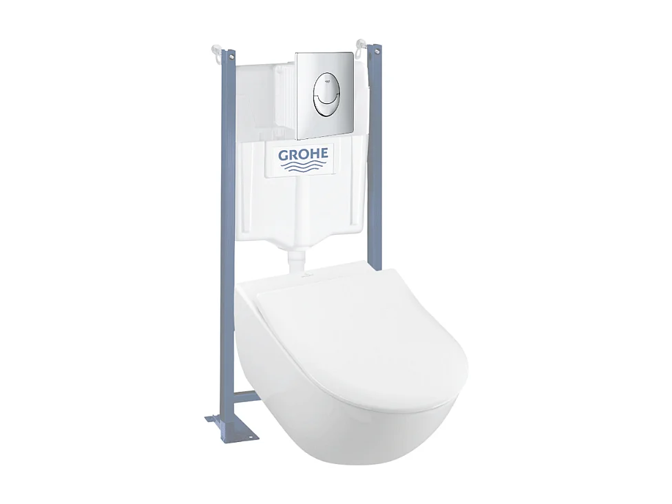Pack wc suspendu sans bride VILLEROY ET BOCH Subway 2.0 + abattant + plaque chromée + bâti Grohe