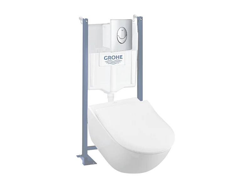Pack wc suspendu sans bride VILLEROY ET BOCH Subway 2.0 + abattant + plaque chromée + bâti Grohe