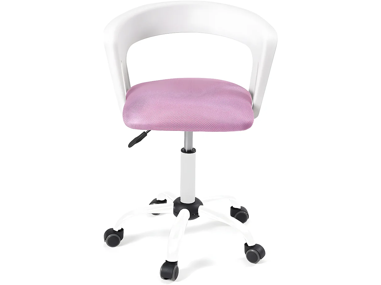 Chaise bureau roulettes accoudoir assise rembourée hauteur réglable pivotant AYA (blanc rose)