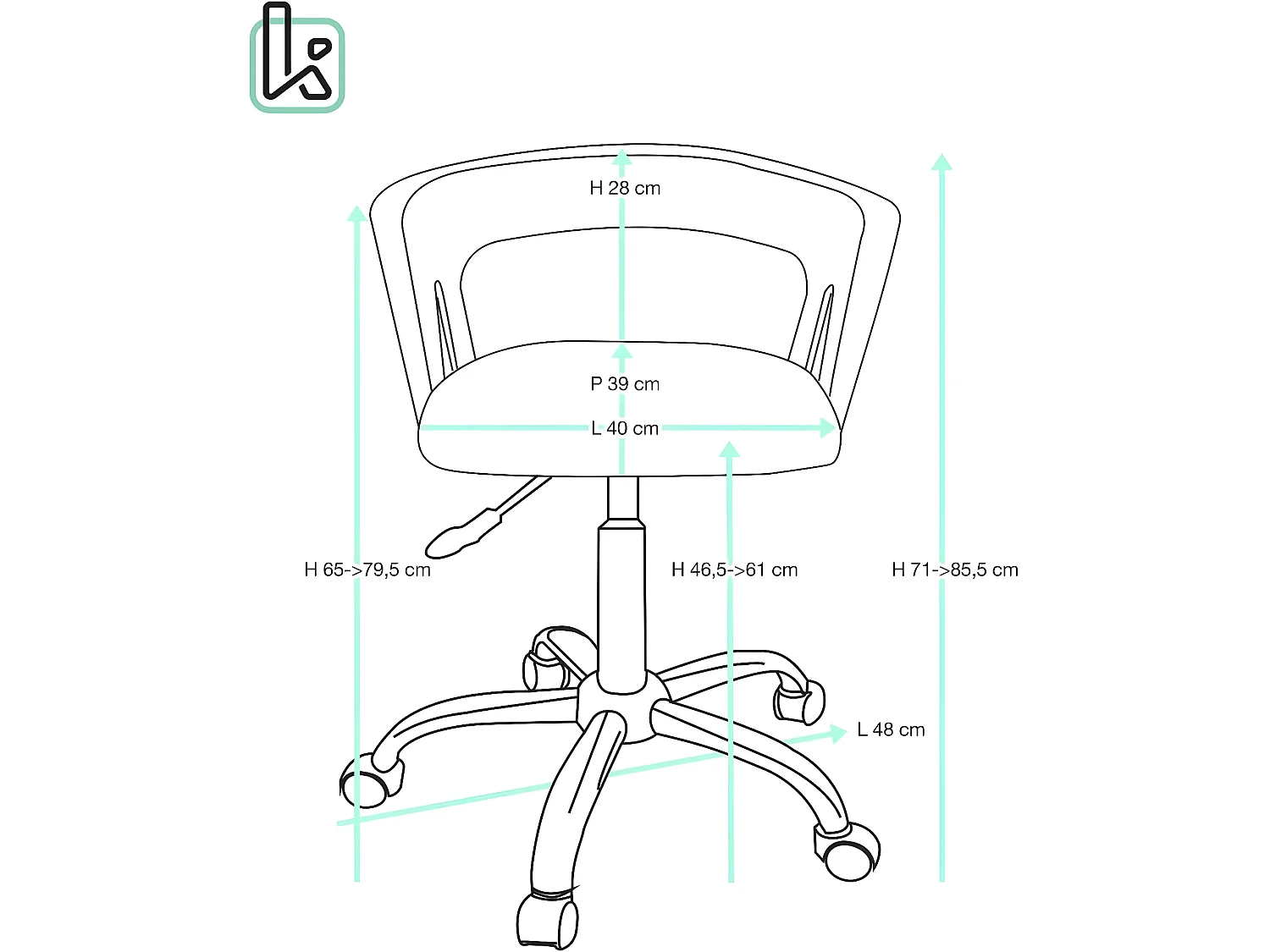 Chaise bureau roulettes accoudoir assise rembourée hauteur réglable pivotant AYA (blanc rose)