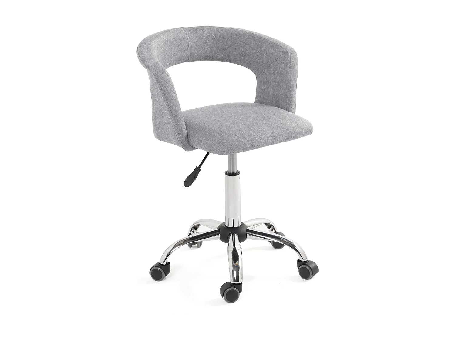Chaise bureau roulettes siège tissu rembourré hauteur réglable pivotant pied chrome AYA (gris)