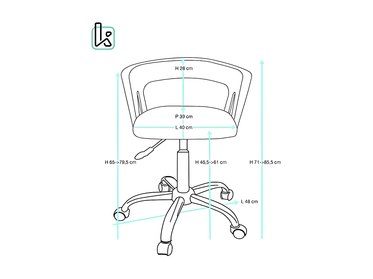 Chaise bureau roulettes siège tissu rembourré hauteur réglable pivotant pied chrome AYA (gris)