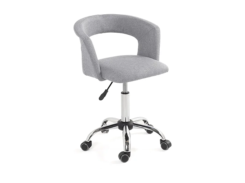 Chaise bureau roulettes siège tissu rembourré hauteur réglable pivotant pied chrome AYA (gris)