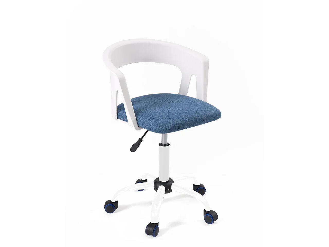 Chaise bureau roulettes accoudoir assise rembourée hauteur réglable pivotant AYA (blanc-bleu)