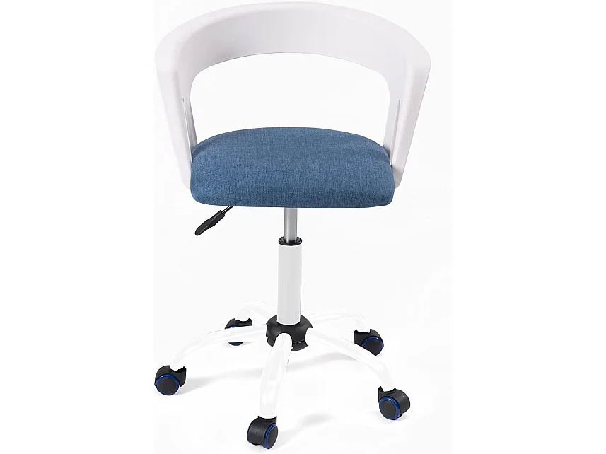 Chaise bureau roulettes accoudoir assise rembourée hauteur réglable pivotant AYA (blanc-bleu)