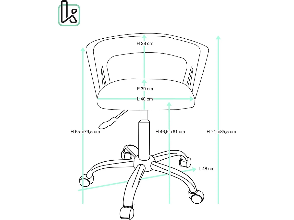 Chaise bureau roulettes accoudoir assise rembourée hauteur réglable pivotant AYA (blanc-bleu)