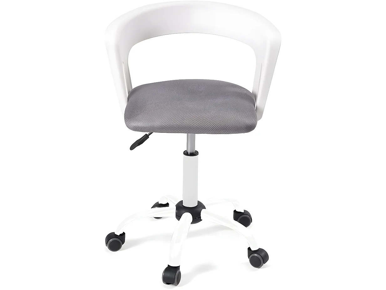 Chaise bureau roulettes accoudoir assise rembourée hauteur réglable pivotant AYA (blanc-gris)