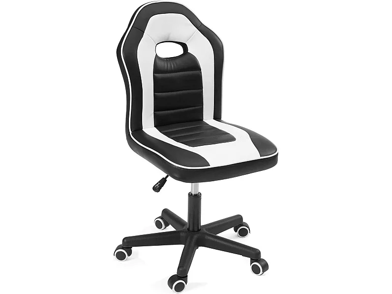 Chaise Bureau Gamer enfant simili cuir rembourré hauteur réglable pivotant roulettes BAM (Noir blanc)
