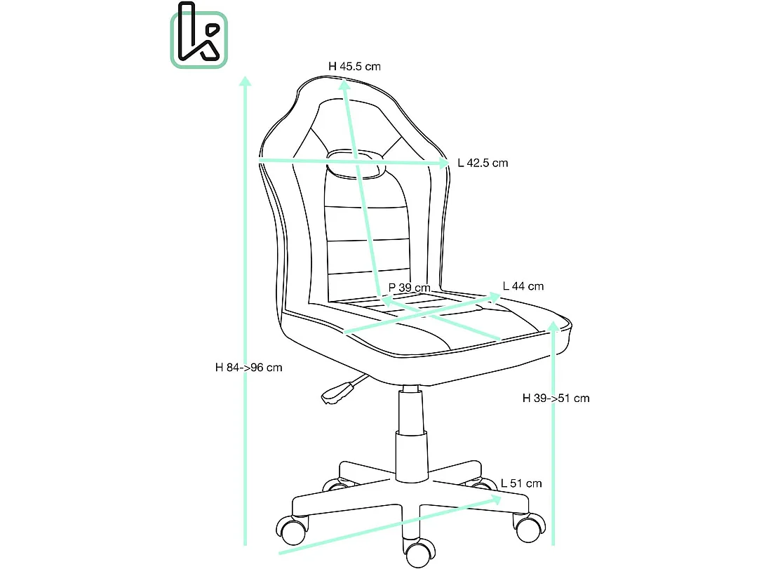 Chaise Bureau Gamer enfant simili cuir rembourré hauteur réglable pivotant roulettes BAM (Noir blanc)