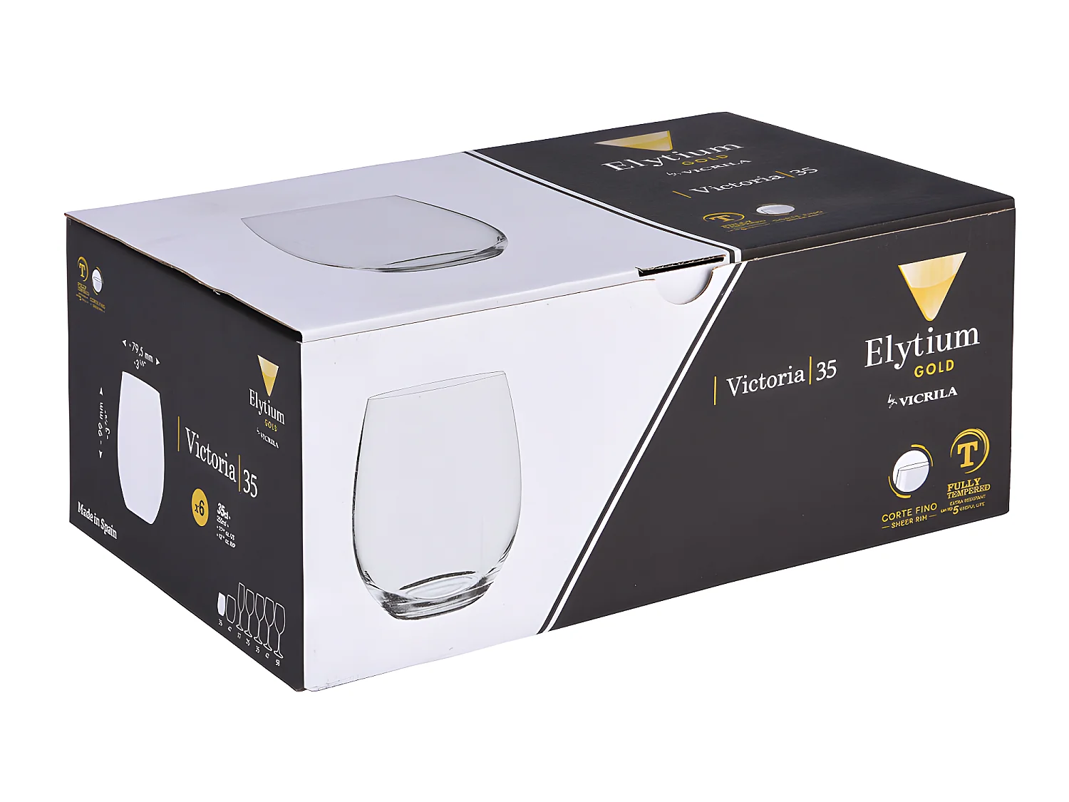 Boîte de 6 gobelets trempés Victoria 35 cl