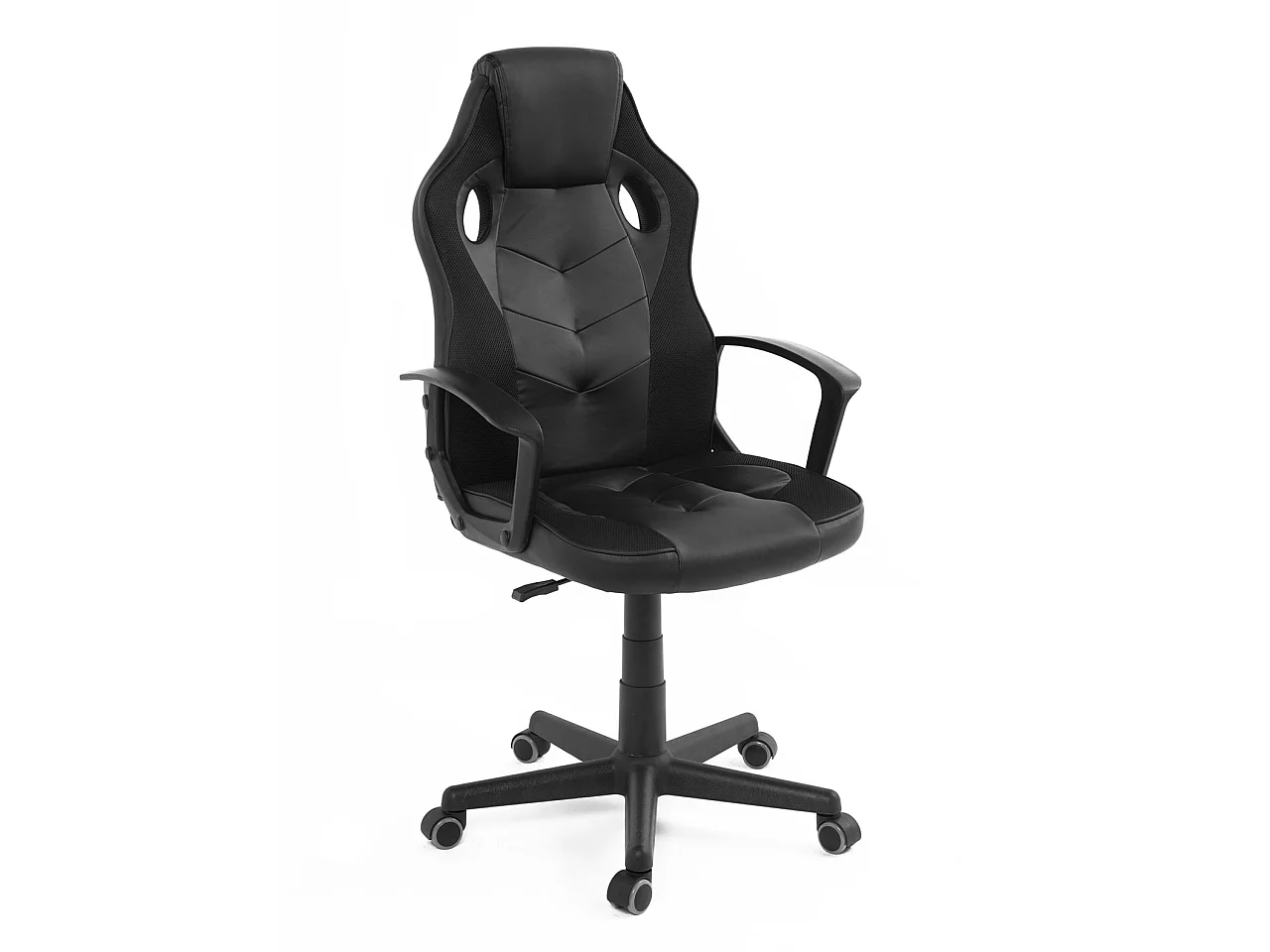 Silla Gamer junior, asiento de cuero sintético, doble acolchado, reposacabezas, altura ajustable, giratoria, ruedas suaves SENA-E (negro)
