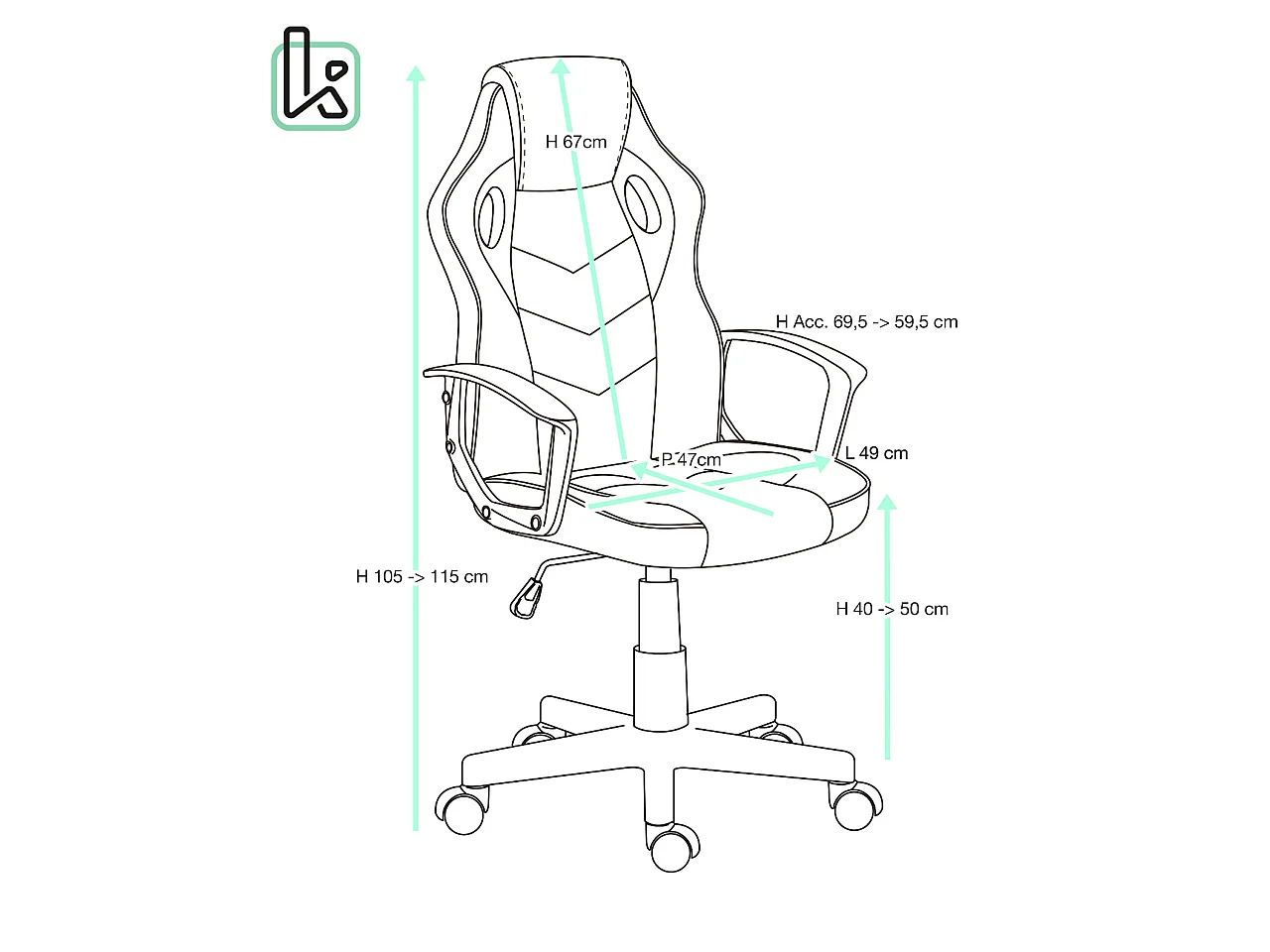 Silla Gamer junior, asiento de cuero sintético, doble acolchado, reposacabezas, altura ajustable, giratoria, ruedas suaves SENA-E (negro)