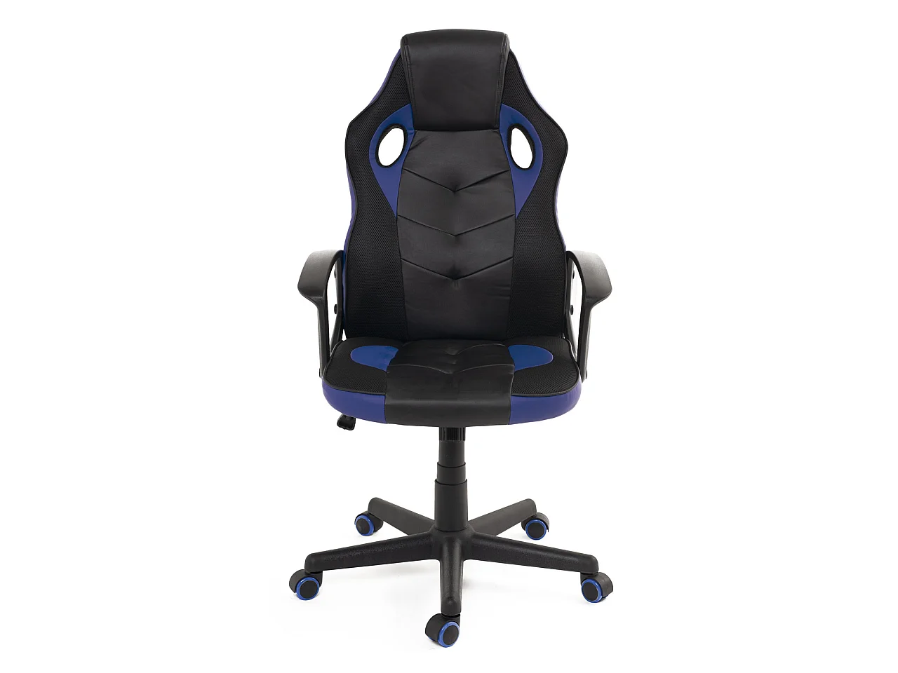 Silla gamer junior, asiento de cuero sintético reclinable, doble acolchado, reposacabezas, altura ajustable, giratorio, ruedas suaves SENA (negro azul)