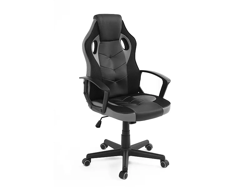 Silla gamer junior, asiento de cuero sintético reclinable, doble acolchado y reposacabezas, altura ajustable, giratorio, ruedas suaves SENA (negro gris)
