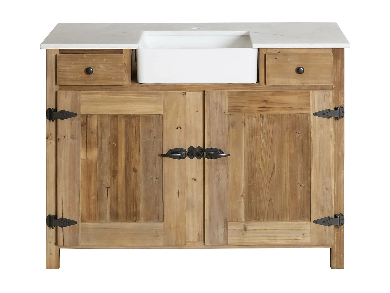 Meuble sous vasque en bois recyclé et marbre Ava