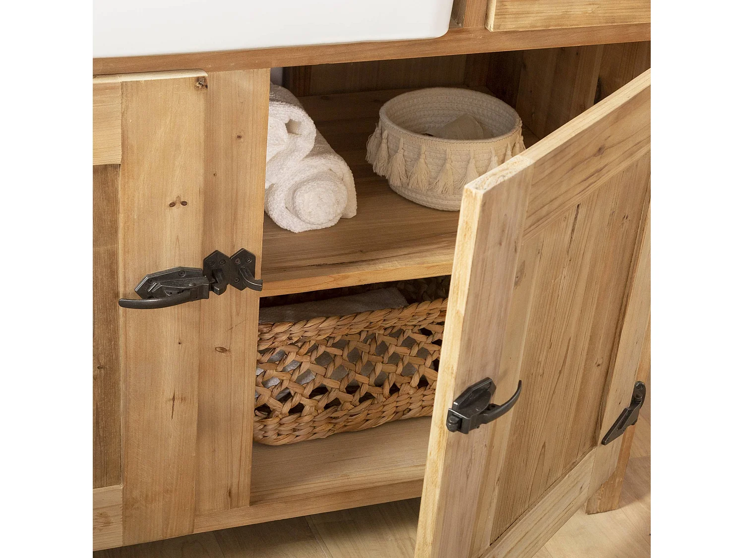 Meuble sous vasque en bois recyclé et marbre Ava